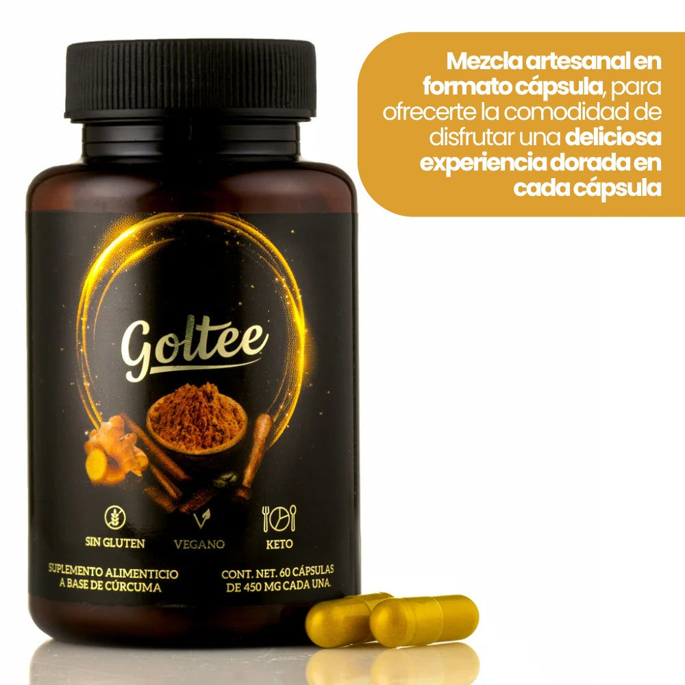 Cápsulas Golden Milk |  Cúrcuma, Jengibre, Cardamomo | Goltee®