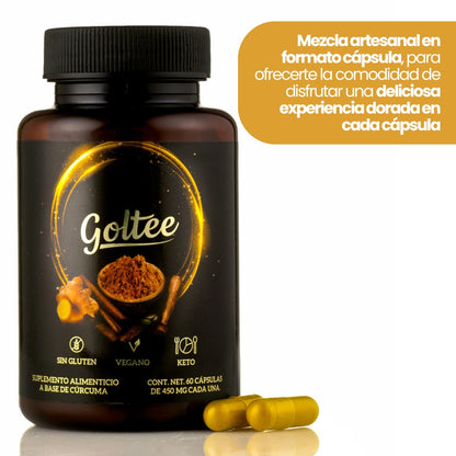 Cápsulas Golden Milk |  Cúrcuma, Jengibre, Cardamomo | Goltee®