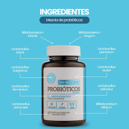 Probióticos 100 Billones por cápsula. 2 Frascos